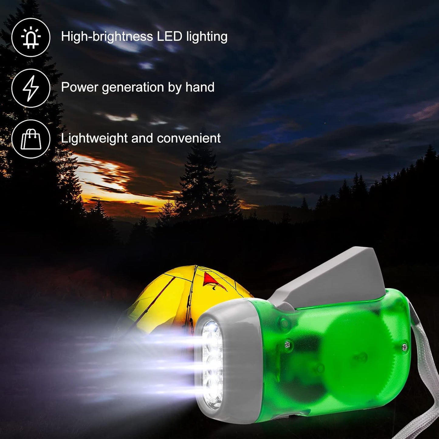 3x Hand-Crank Flashlights – No Batteries Needed, Always Ready