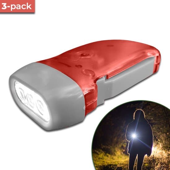 3x Hand-Crank Flashlights – No Batteries Needed, Always Ready