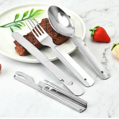 RVS 4-Piece Stainless Steel Camping Cutlery Set – Durable & Compact for Outdoor and Emergency Use